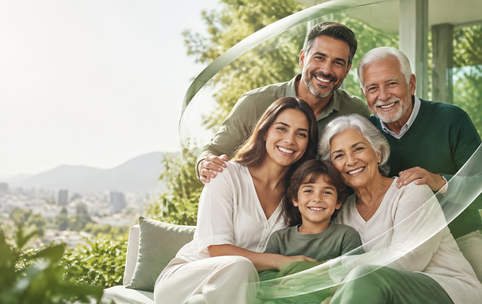 Família de diferentes gerações reunida em um ambiente acolhedor